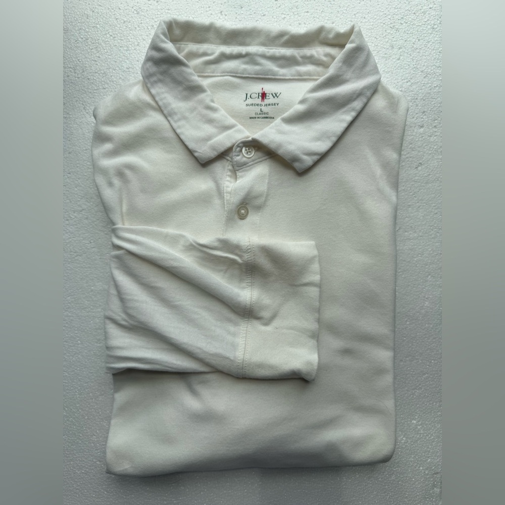 JCREW COTTON SUEDED LONG SLEEVE POLO CREAM WHITE CLASSIC